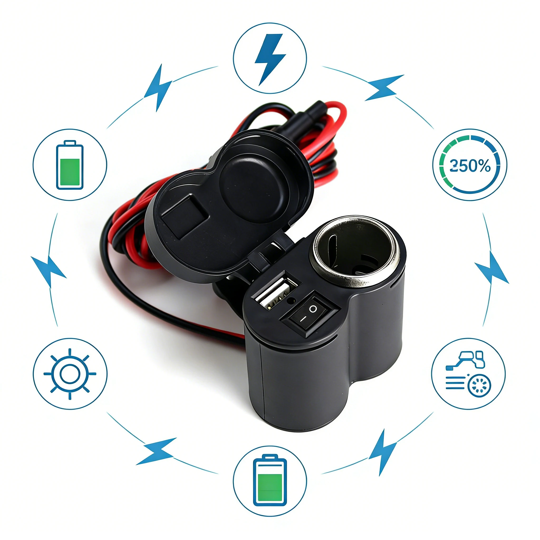 

Motorcycle Handlebar Phone Charger Waterproof USB Power Adapter 12V 2.0A with Switch Cigarette Lighter For Motorcycle Motorbike