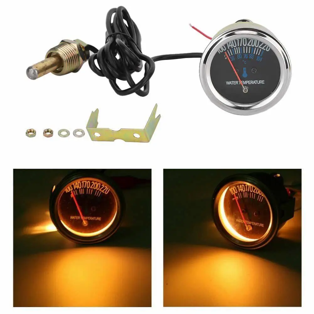 

2'' 52mm Water Temp Temperature Gauge +14NPT Sensor ℃&℉ Black Face Yellow Bulb Backlight Mechanical Black Metal Pointer