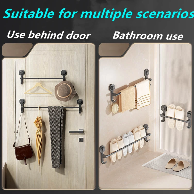 Bathroom Towel Holder Suction Cup Towel Rack Wall Hook Without Drilling Black Towel Rack Slipper Rack Bathroom Facilities