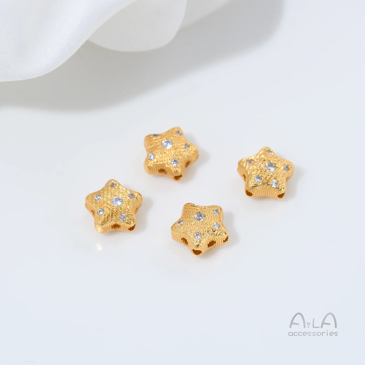 Copper Plated 24K Gold Inlaid Zircon Pentagram Bamboo Joint Waist Bead Spacer Handmade DIY Crystal Beaded Accessories Material