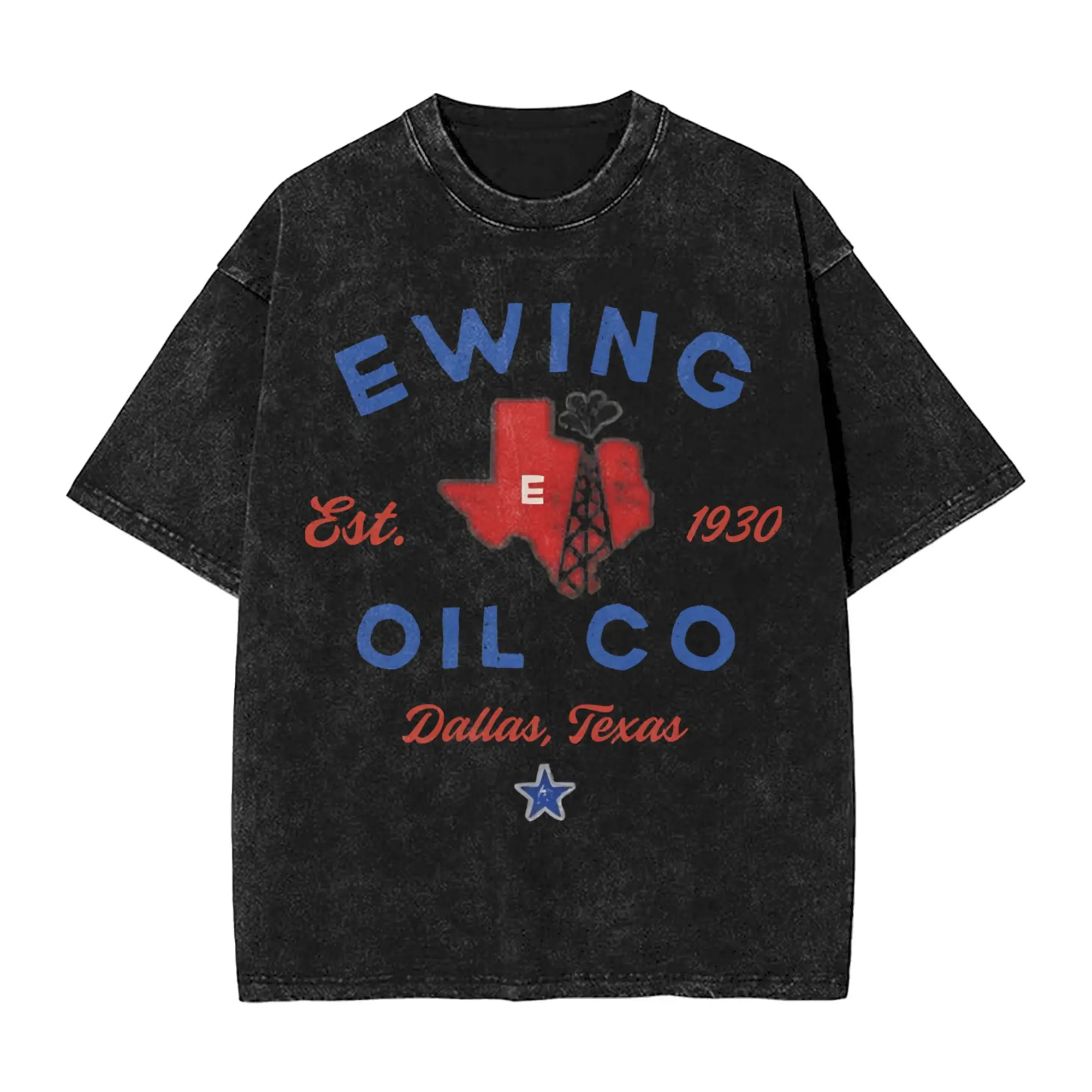 Harajuku Washed Shirts Ewing Oil Co. Dallas 70s TV Show  Outfit Retro T Shirt Oversize  Streetwear Short Sleeve Summer Tees
