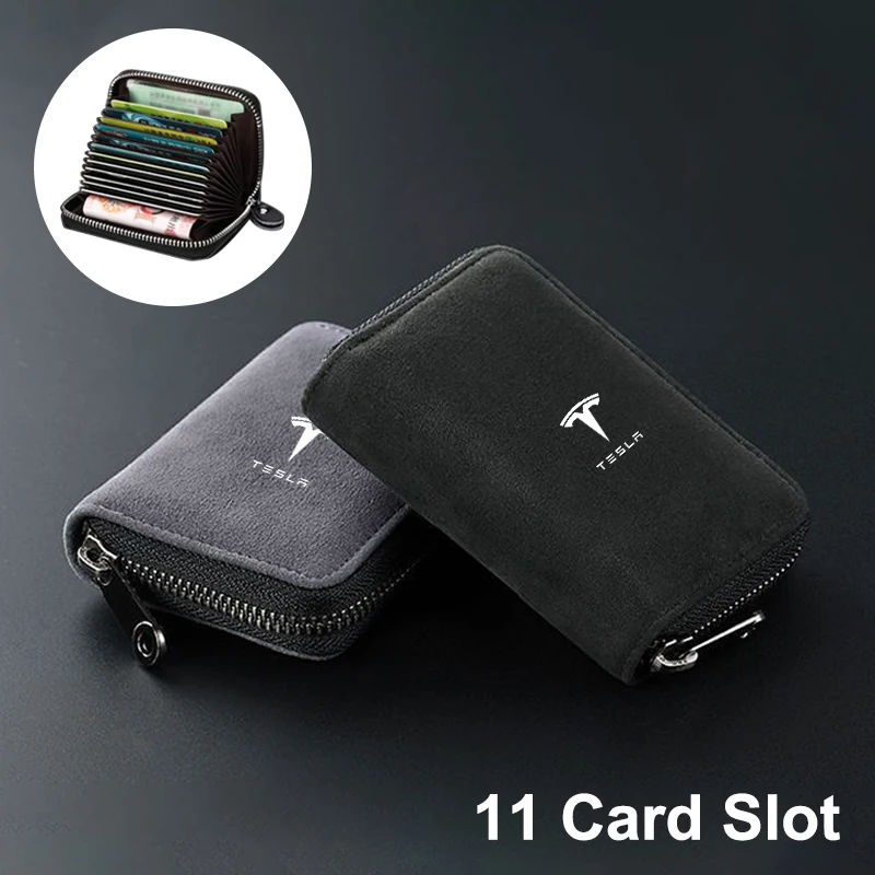 

New 11-Card Slot Women Men Wallet Car Driver Licence Card Bag Zip Coin Purse For Tesla Model 3 S X Y Roadster SpaceX Accessories