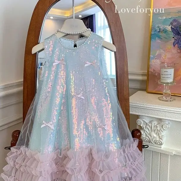Girls Skirt 2025 Summer New Childrens Clothing Korean Style Girls Baby Bow Glittering Princess Skirt Casual Simple Daily - Image 2