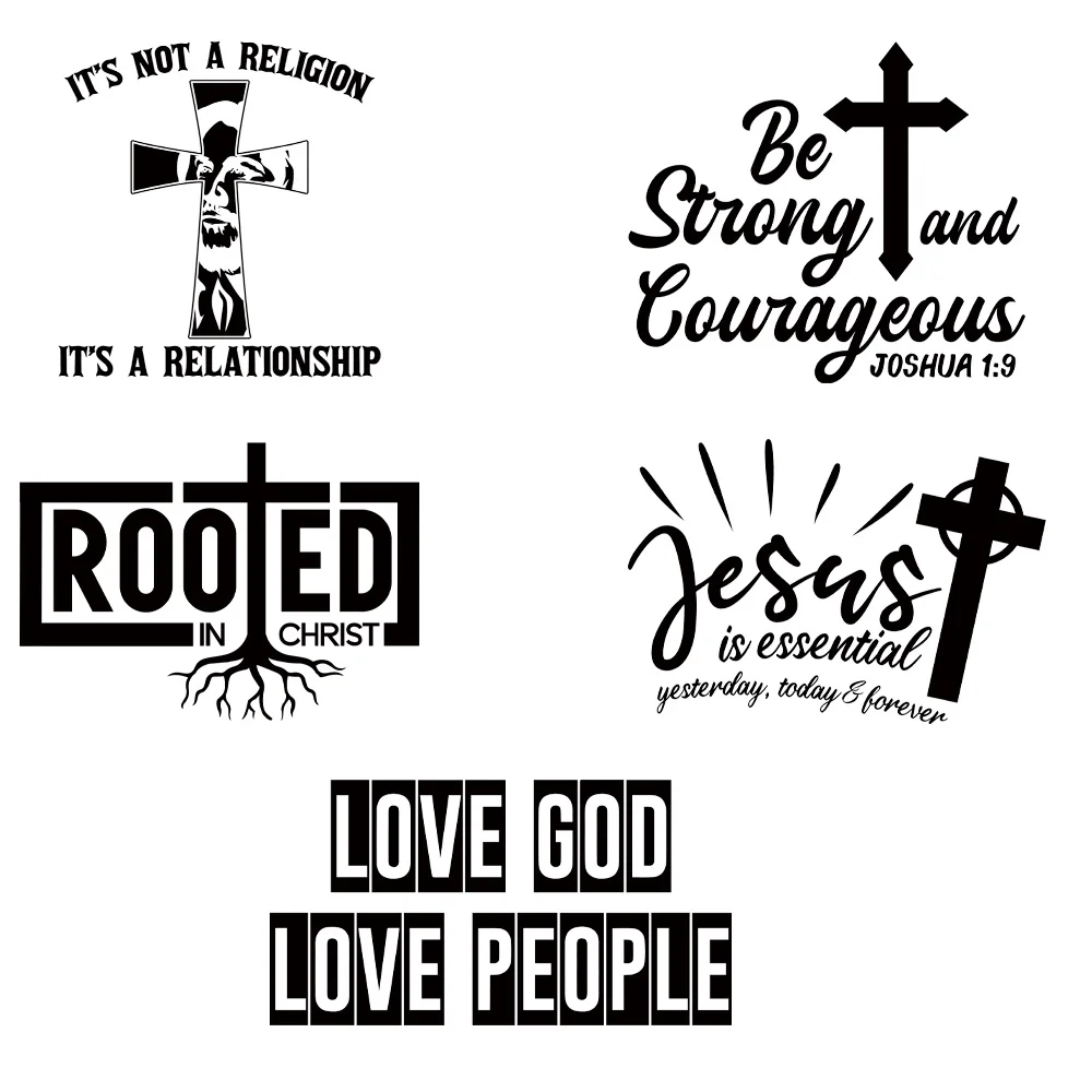 5 sztuk New Arrival Iron On Patches Black Words Love God Love Jesus Patches Diy Garment Stripe Thermal Transfer A-Level Sticker