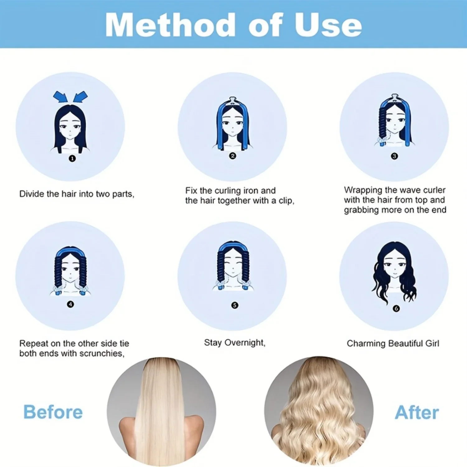 Modeladores de cabelo sem calor para cabelos longos, sem calor, haste de ondulação, faixa de cabeça, cachos sem calor para dormir durante a noite, faça você mesmo, estilo de cabelo preguiçoso