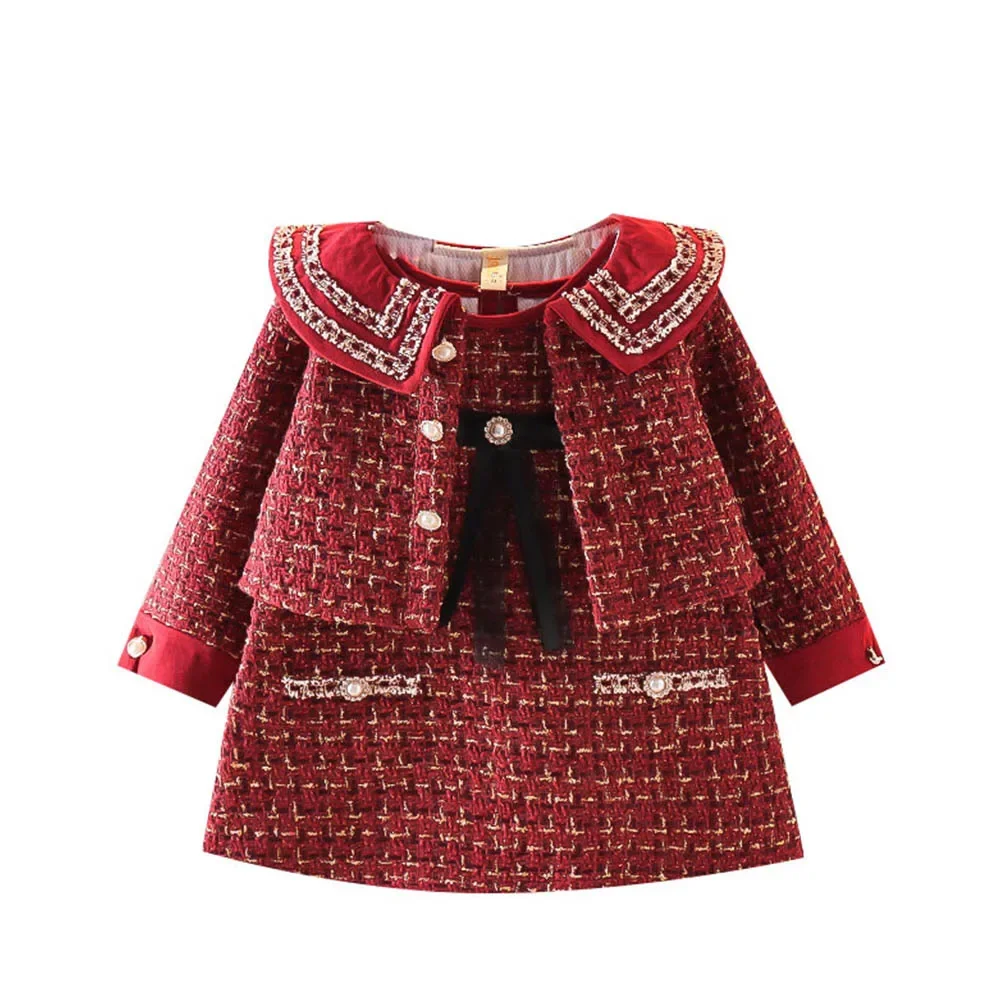 Koreanische Version Mode 1-4Years Mädchen Geflochtene Langarm Mantel + Tank Kleid 2 stücke Set Herbst Baby Süße Nette Casual kleidung