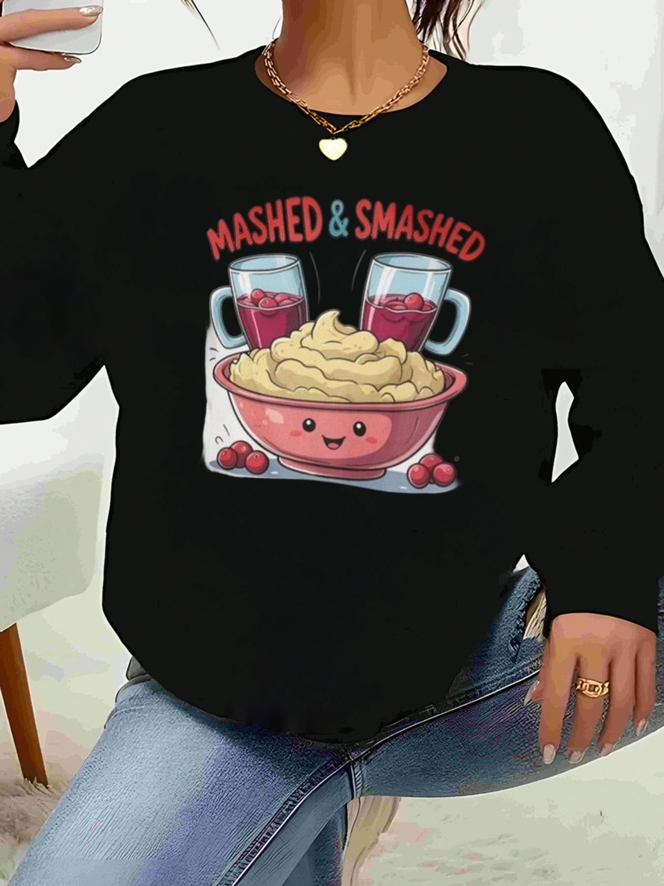 Mashed and Smashed Thanksgiving Sweatshirt Women's Casual Holiday Wear Fall Season Unisex Fashion Top