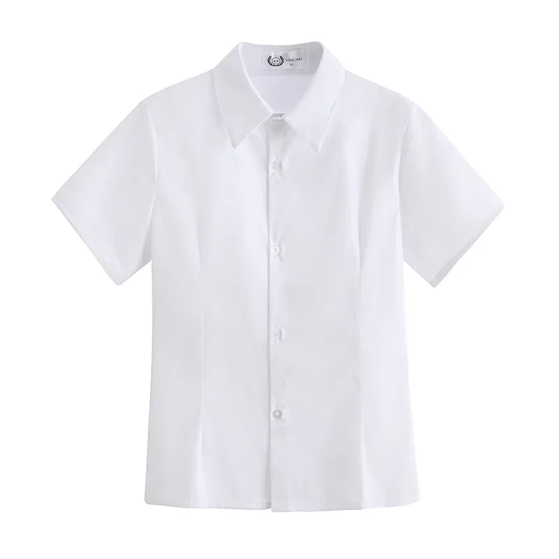 

Hot Korean Girl School Uniform College Wind Jk Shirt Summer New V-neck Short Sleeve Work Uniform Student Tops Loose White Shirt