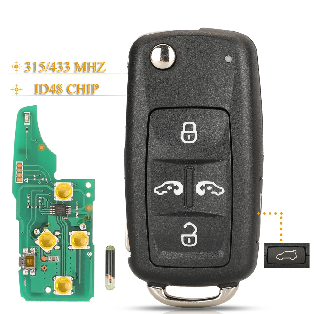 jingyuqin 5 Buttons Smart Remote Car Key Fob 315/433Mhz ID48 Ask For VW Volkswagan Sharan Multivan T5