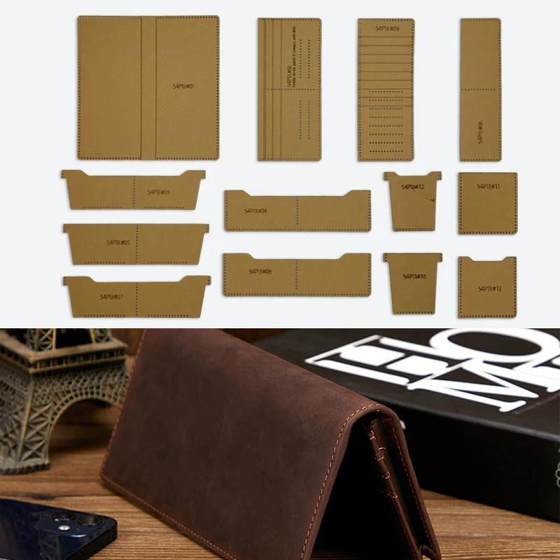 YOMDID 13PCS Long Folding Wallet Making Kraft Paper Stencil DIY Leather Plate Mold Handmade Wallet Making Supplies