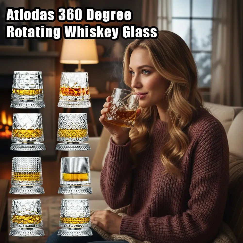 360 Degree Rotating Whiskey Glass Spinning Crystal Wine Glass With Stress Relief Function For Birthday Father's Day Gift Cup