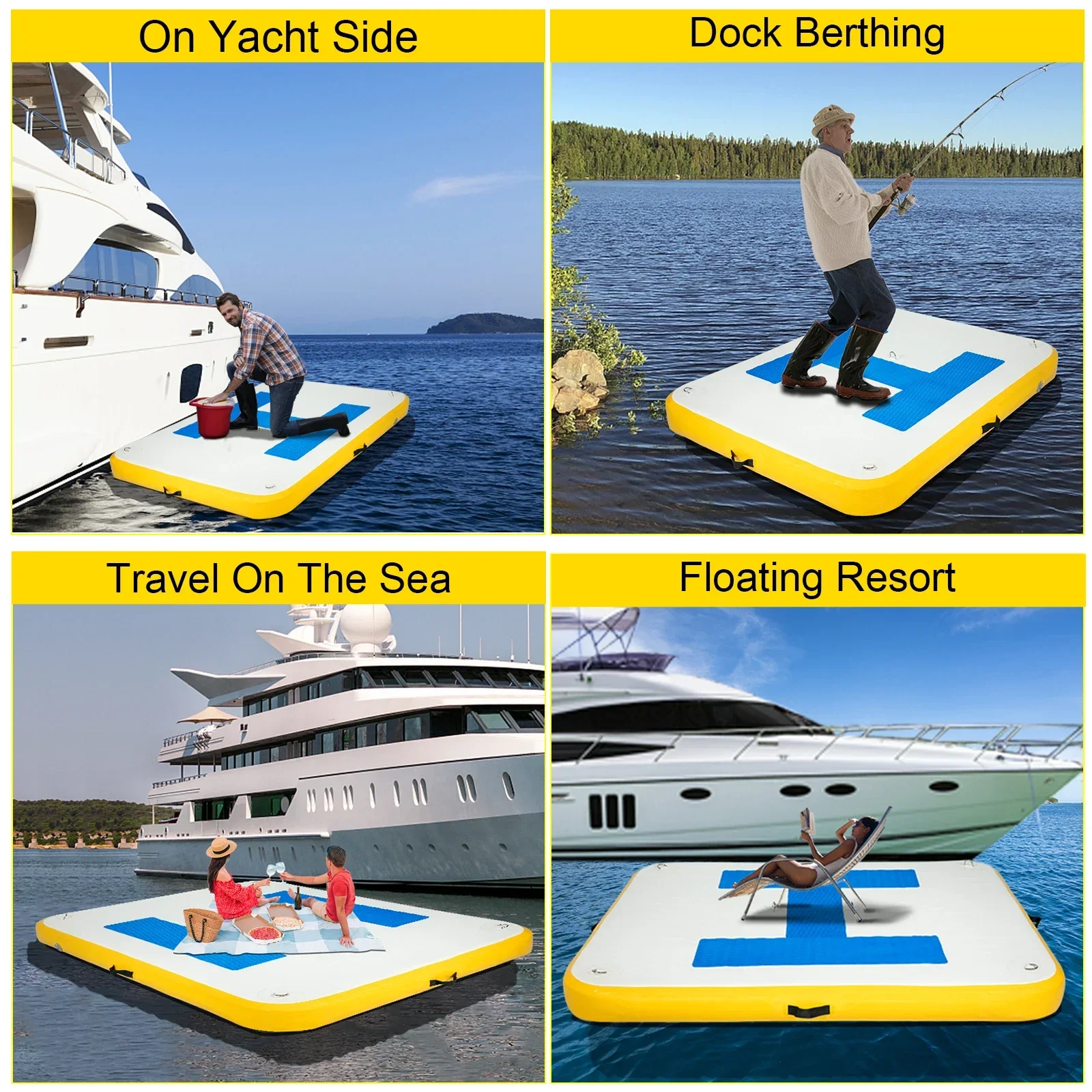 Inflatable Floating Platform Large Dock Swim Platform With Electric Air Pump For Lake Pool Beach Ocean None-Slip Surface