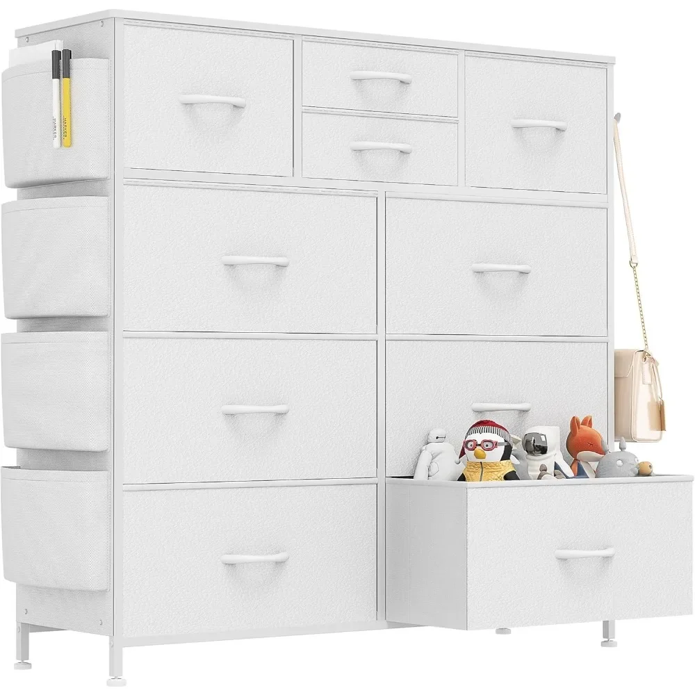 

Dresser for Bedroom with 10 Drawers, Chest of Drawers with Side Pockets and Hooks, PU Storage Dresser, Organizer Unit bedroom