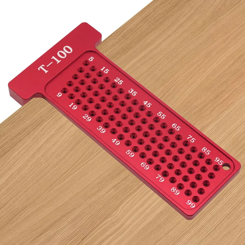 Portable Aluminum Alloy Hole Positioning Ruler 100mm Metric Scale Easy Writing T-Type Ruler Carpenter Marking Tool Woodworking