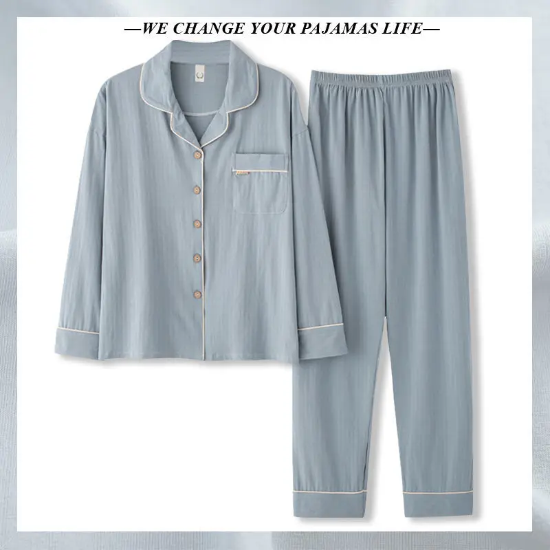 Pijamas Women 2022 Cotton Long Sleeved Casual Loose Pyjama Pour Femme Sets Outfits Sleepwear  Christmas Pajamas for Family Plue