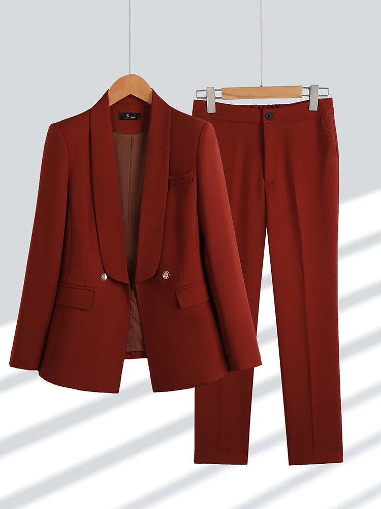 Blazer feminino ternos cor sólida entalhado manga comprida casaco + lápis calças conjuntos de duas peças primavera outono moda magro ol senhoras conjuntos