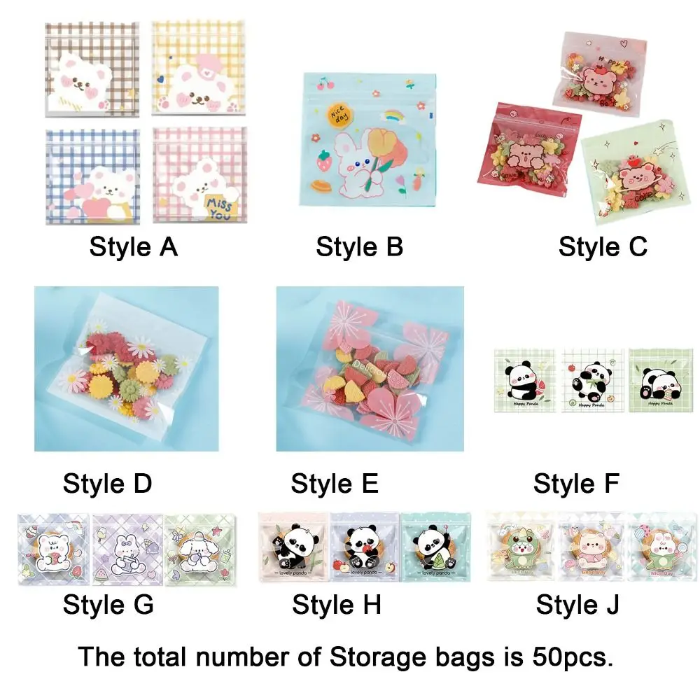 50Pcs Plastic Candy Snack Storage Bags Cute Small Self Sealing Bags Sealed Cartoon Jewelry Gift Packaging Bags Biscuits