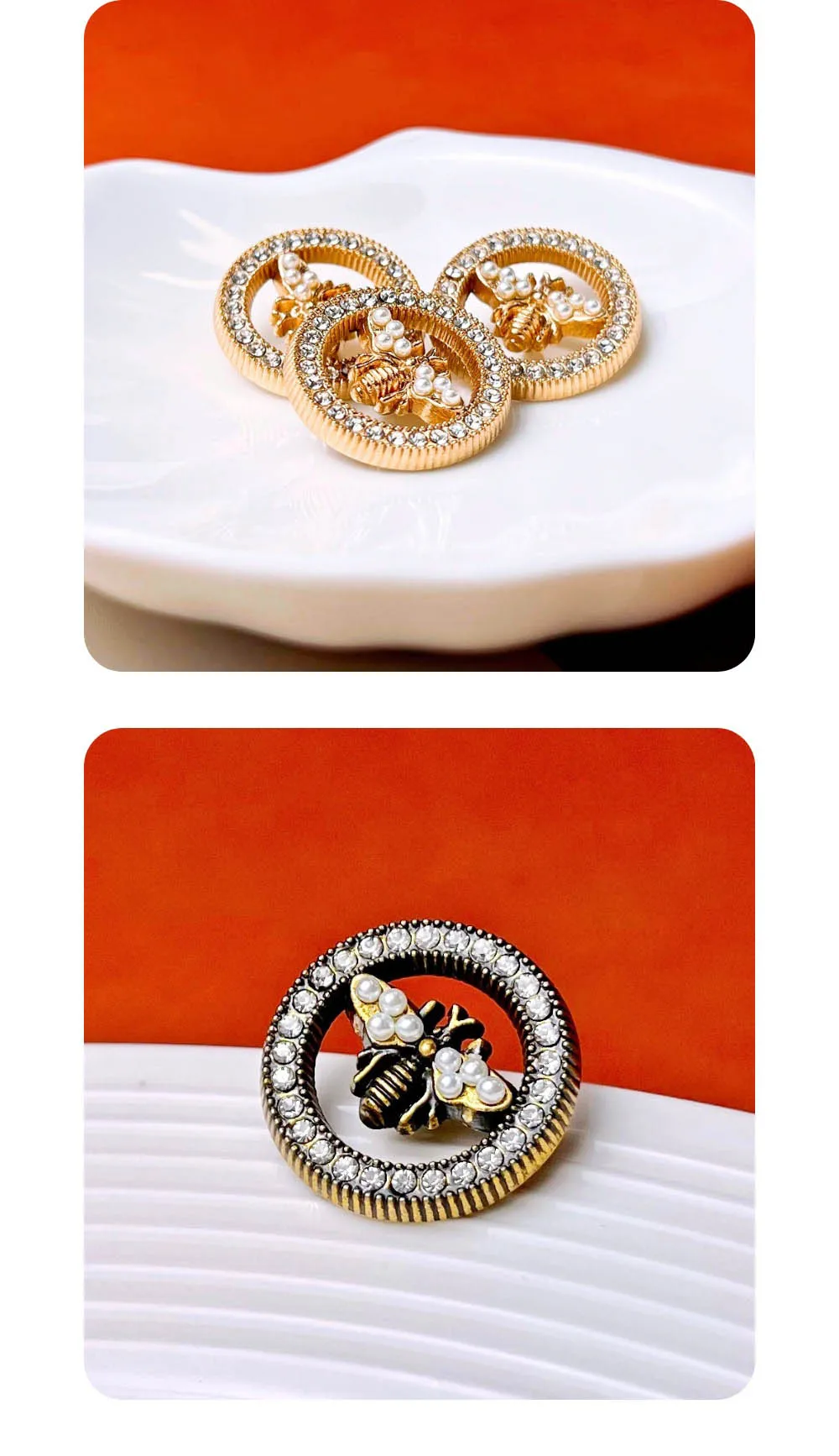 10 Stück Metallknöpfe zum Nähen, Kleidung, eingelegte Perlen, Strass, dekorative silberne Knöpfe, DIY-Bastelzubehör, hohle Knöpfe, 18/23 mm – Detail 3