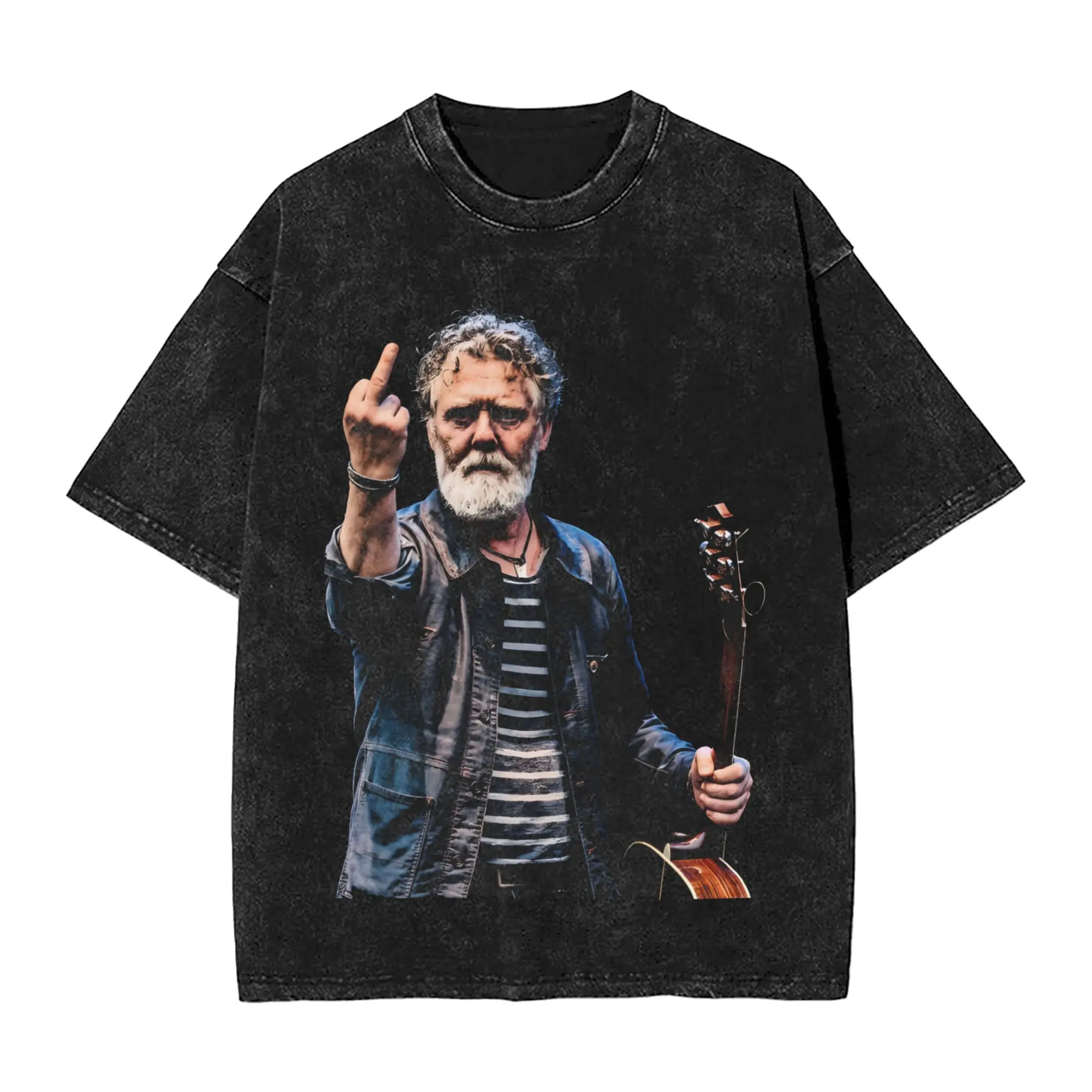 Harajuku Washed Shirt Vintage Glen-Hansard Flipping the bird  Merch Retro T-Shirts High Street  Streetwear Short Sleeve
