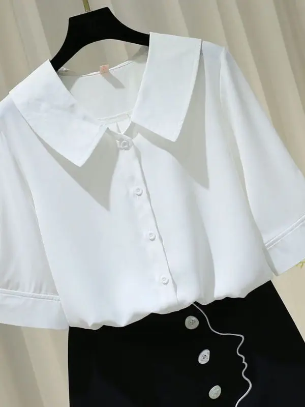 한국 스타일 느슨한 쉬폰 셔츠 여성 반팔 여름 새로운 캐주얼 슬리밍 트렌디 탑 편안한 통기성 경량