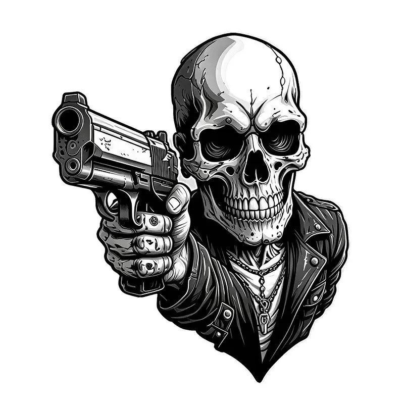 Skull Biker Vinyl Car Sticker, Cool Motorcycle Helmet Decal, Waterproof Scratch Cover Decor for Truck, Laptop, Rear Window