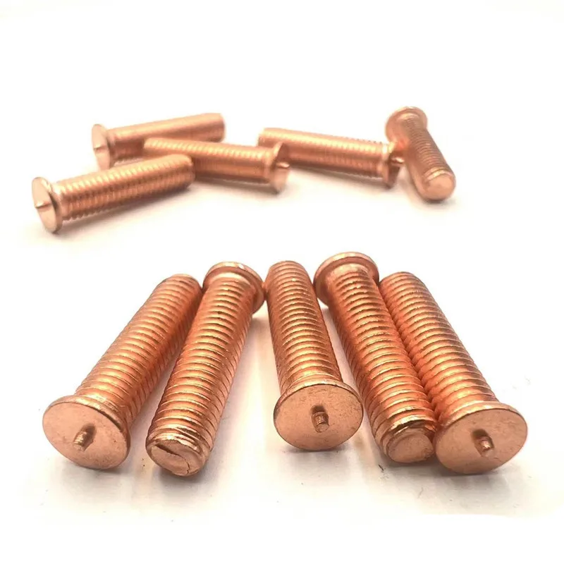 2/50pc M3 M4 M5 M6 M8 M10 Carbon Steel Copper Plated Stud Weld Spot Welding Screw Solder Point Nail Bolt for Capacitor Discharge