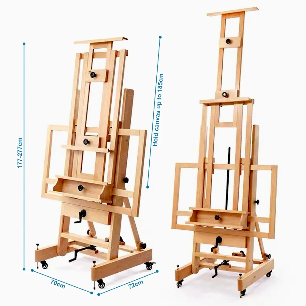 SINOART Artist Extra- Large Multi-Function Studio Easel Deluxe Heavy Duty Artist Studio Wood Easel With Casters Rocker