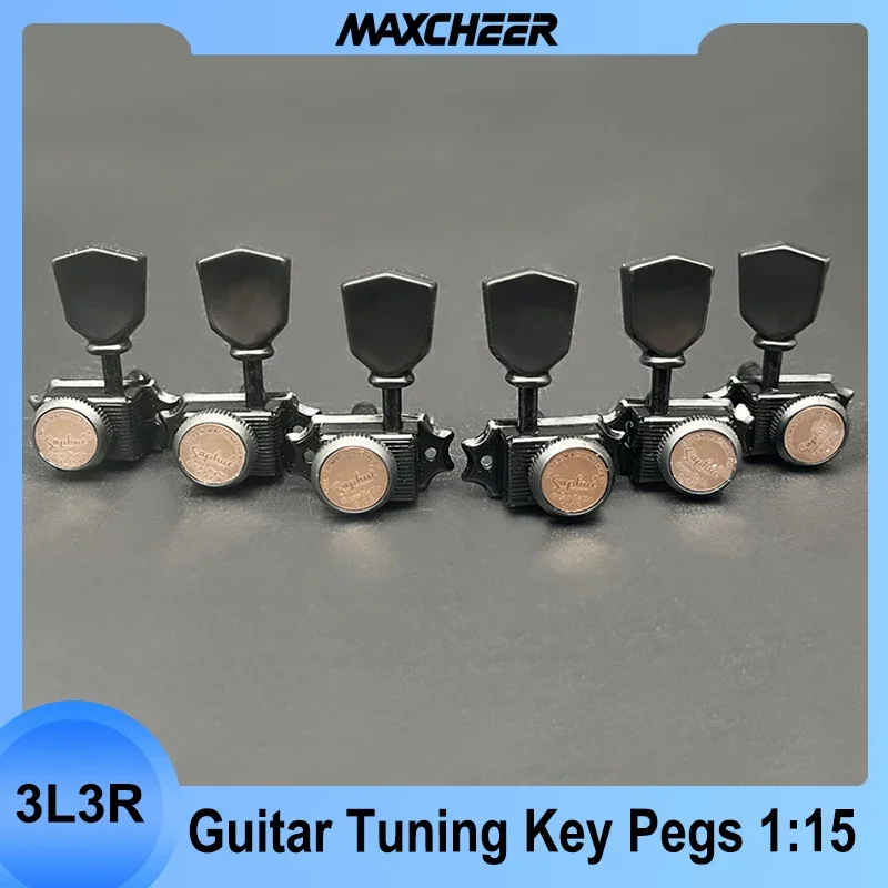 SAPHUE 3+3 Vintage Style Locking Guitar Machine Heads – 1:15 Tuning Key Pegs for Electric, Acoustic or Folk Guitars