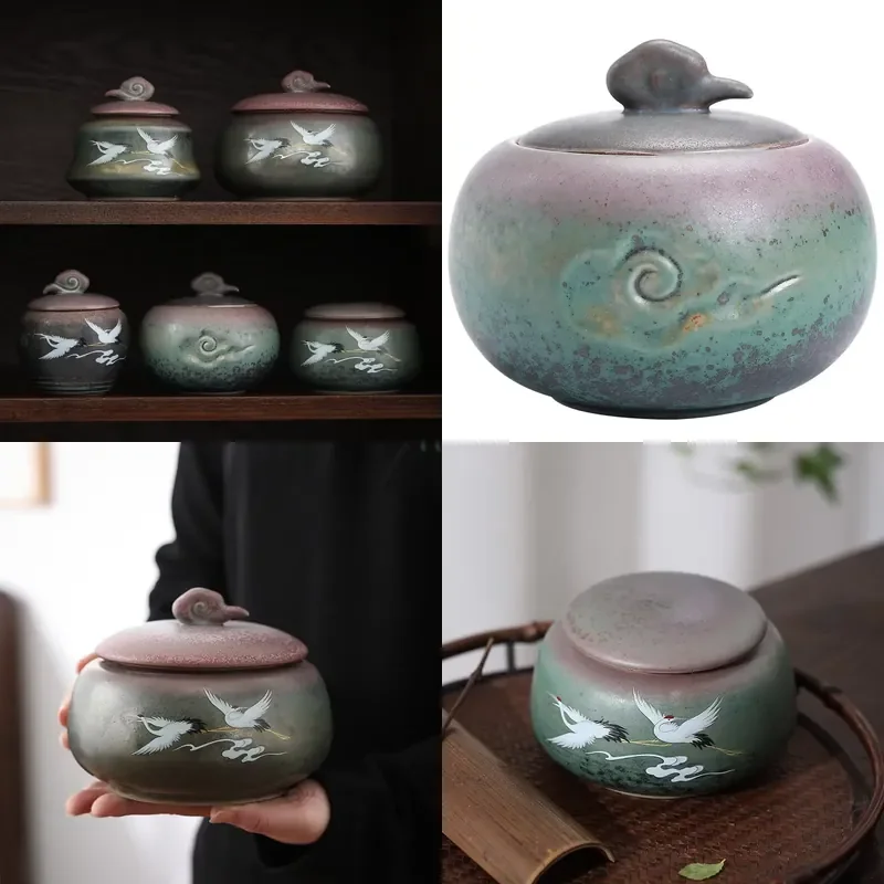 

【CHIMU HOME】 Ruihe Chengxiang Can Kiln Baked Glow Handmade Retro Ceramic Sealed Container for Pu'er Caddy Large