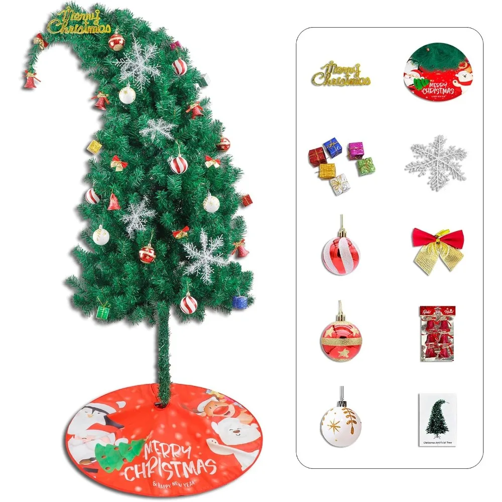 Strange Shaped Christmas Tree, 5.7-foot Bendable Artificial Christmas Tree and Decoration Set, 62 Sets of Christmas Decorations