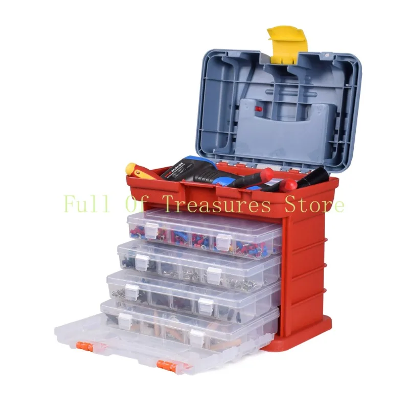 Portable Hardware Storage Box 4-layer Parts Plastic Tool Box Outdoor Toolbox for Repair Fishing Accessories Tool Case