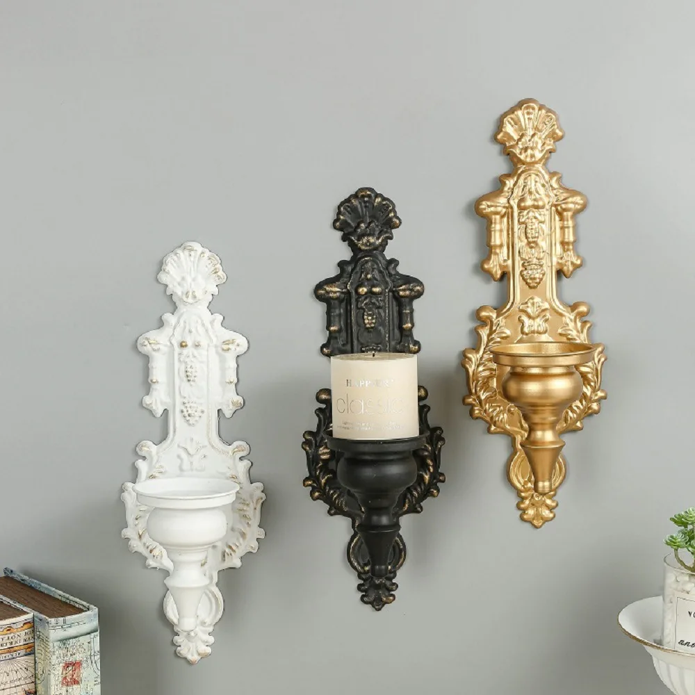 Wall candle holder, living room, bedroom wall soft candle holder, gold wrought iron candle cup decoration