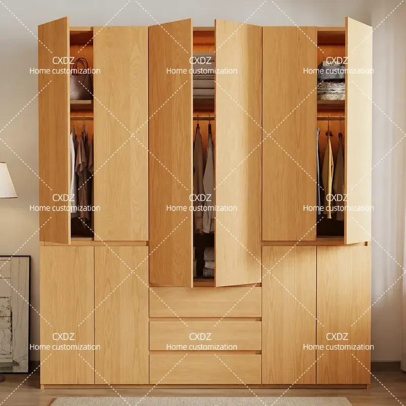 FAS Grade Oak Handleless Wardrobe Simple Modern Segmented Assembly Cabinet Master Bedroom Home Storage Finished Closet
