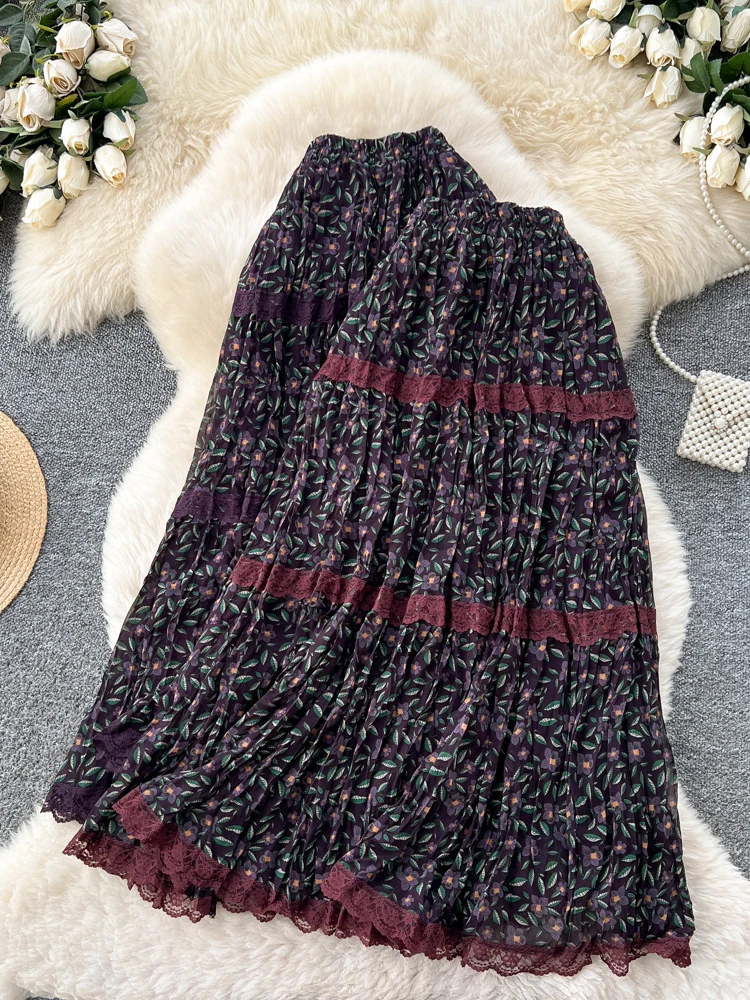 

Кружевная юбка-миди трапециевидной формы с высокой талией в стиле ретро, женская осенняя утягивающая юбка длиной Ci для поездок на работу