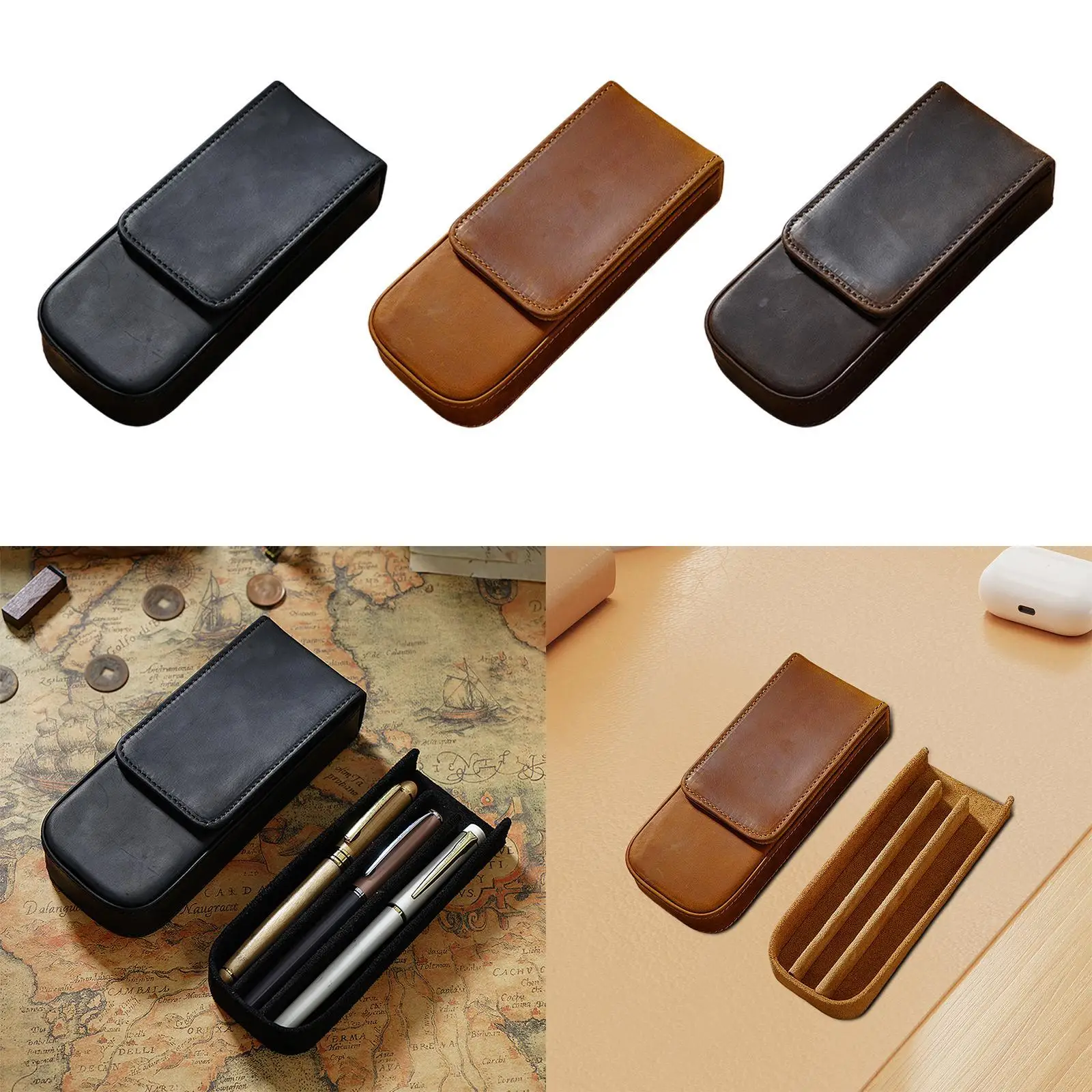 

PU Leather Pen Case Handmade Tray Pen Bag for Gift School Students