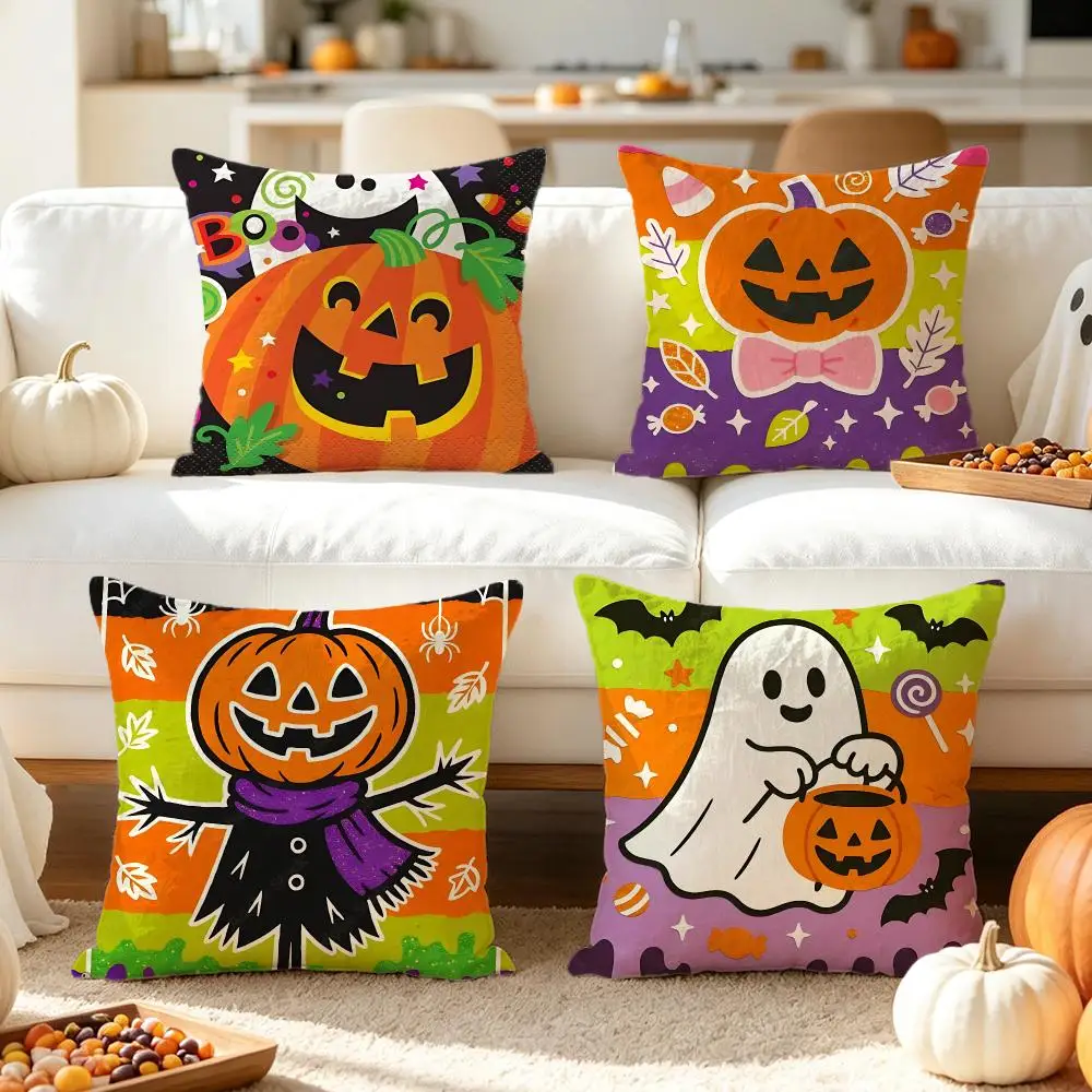 pattern Cute Halloween Craft Cushion Cover Pillow Short Plush Pillow Comfortable and Fresh Style for Living Room Bedroom Gift