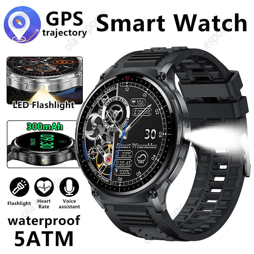 

2025 Новые GPS-трежекторы Смарт-часы Мужской фонарик 5ATM Водонепроницаемый фитнес-трекер HD Bluetooth Вызов Смарт-часы Мониторинг здоровья