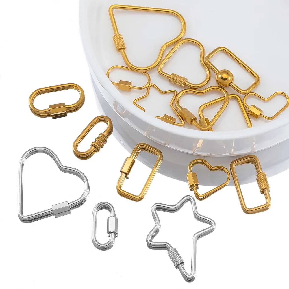 5pcs Gold Stainless Steel Heart Screw Carabiner Lock Connector Fastener Clip For DIY Necklaces Keychain Jewelry Making Supplies