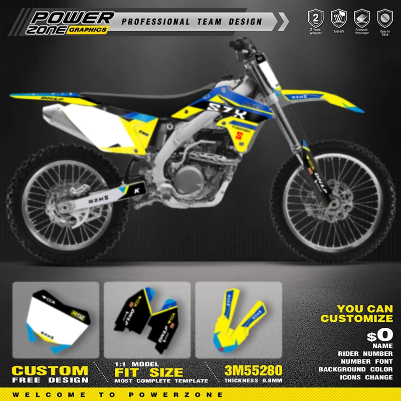 

POWERZONE Custom For 3M Off road Motorcycle Stickers For SUZUKI RMZ450 2008-2017 RMZ Customized Graphic Number Protection Kit 05