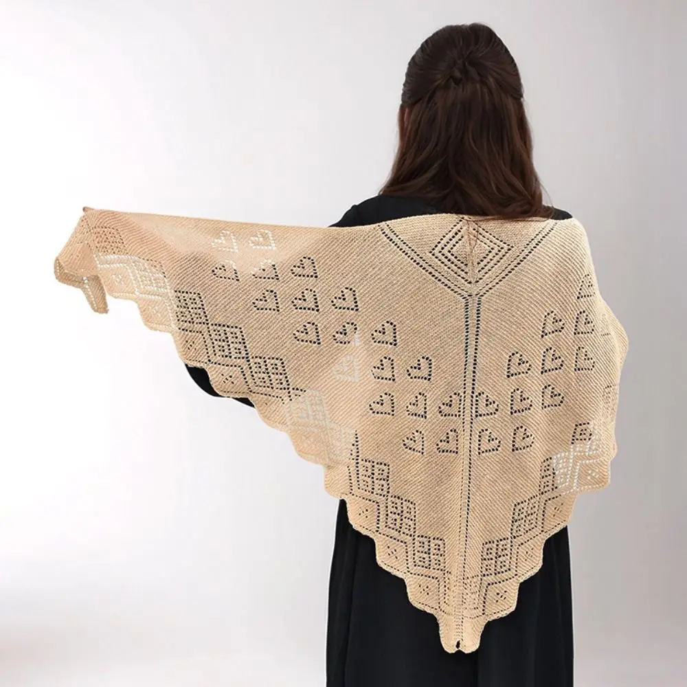 

Solid Color Knitted Hollow Shawl Love Heart Cross Knot Scarves Sun Protection Cape Triangle Scarf Blouse Shoulder Fake Collar