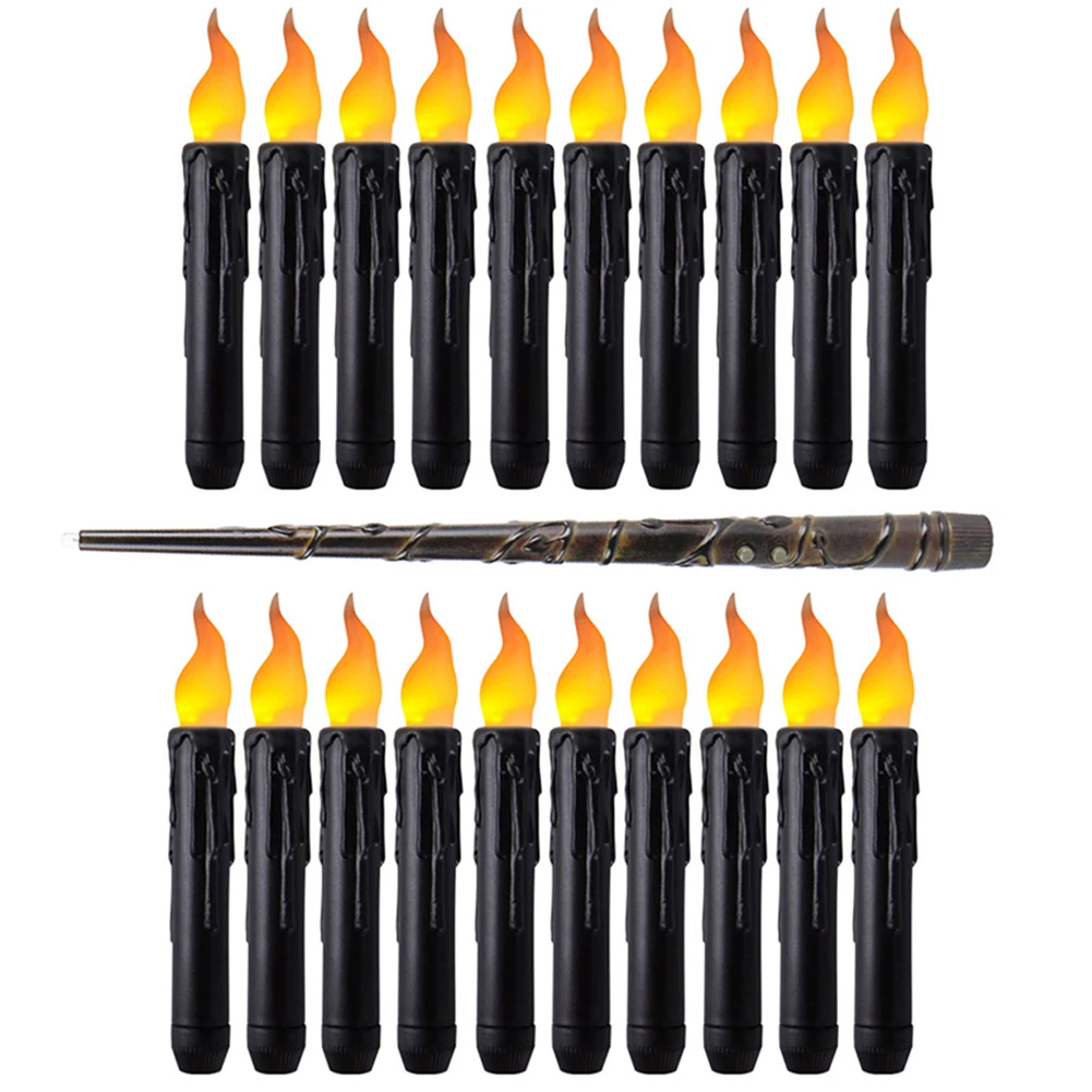 12/20 Pack Black Flameless Taper Candles Battery Operated Black Short Flameless Taper Candles Country Primitive Flameless Lights