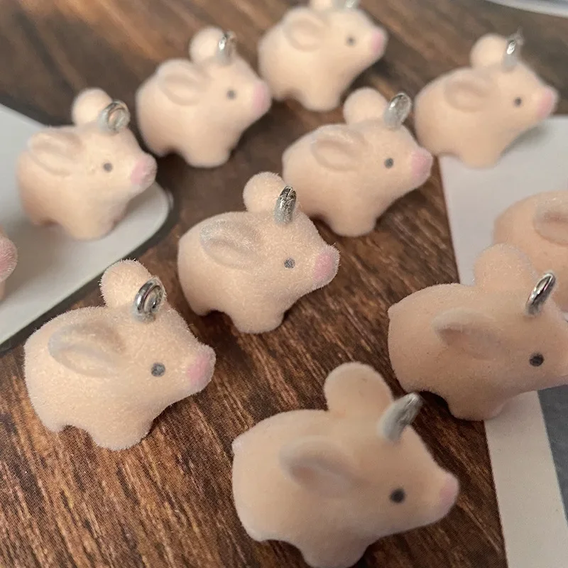 

30pcs 3D Cartoon Flocked Resin Small Pig Charms cute Plush Doll Resin Pendant For Keychain Earrings Diy Jewelry Make fittings