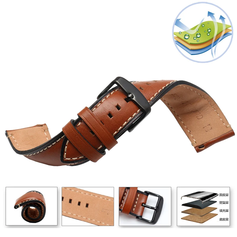 Genuine Leather Watchband For Breitling Heuer Tudor Seiko Omega Men Women 20mm 22mm 24MM Strap Watch Band Bracelet Brown Blue