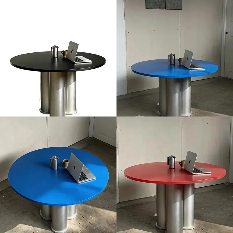 Bauhaus Round Dining Table Solid Wood Minimalist Small Apartment Office Desk Medium Size Antique Finish Colorful Home