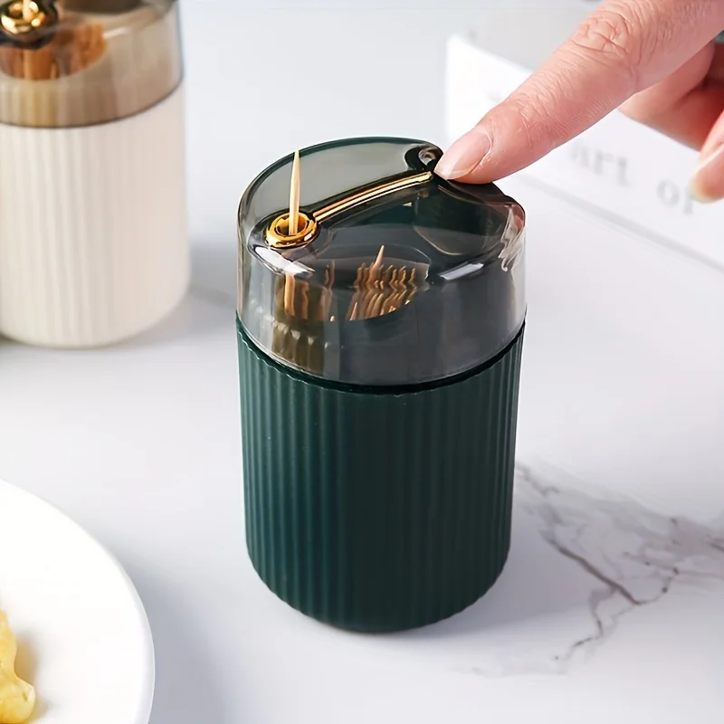 Automatic Toothpick Dispenser Battery-Free Durable Design Gold Rim Glass Plastic Composite Home Restaurant Table Desktop Dust...