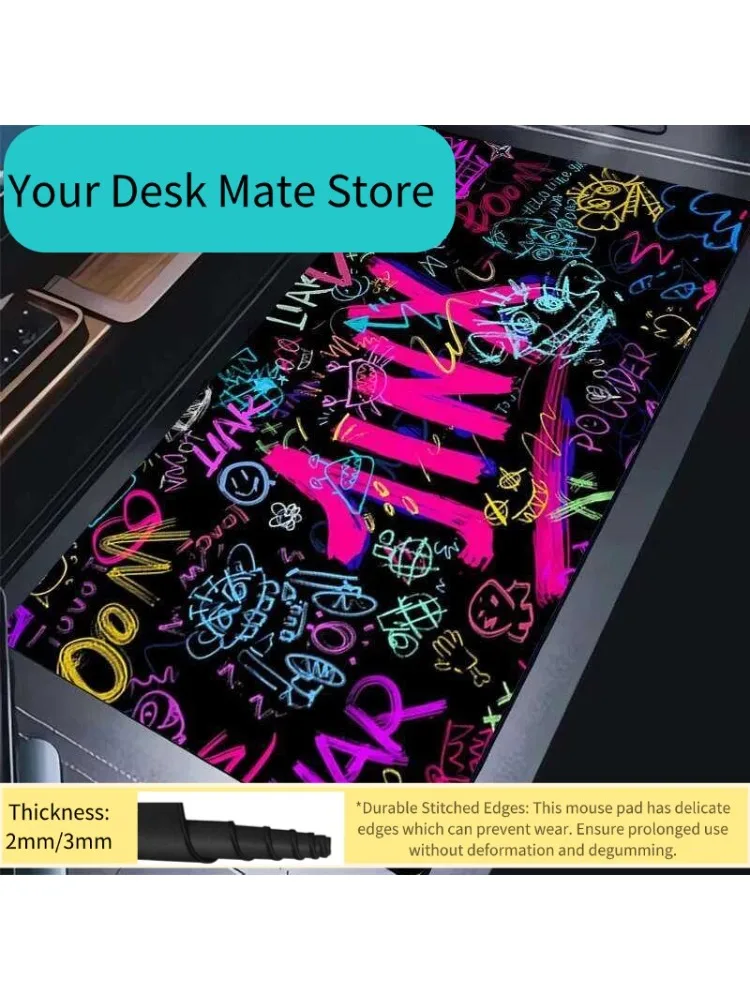 Tapis de souris pour ordinateur portable, tapis de clavier coloré graffiti, tapis de bureau League of Legends Arcane, tapis de souris PC, tapis de table anime girl Jinx