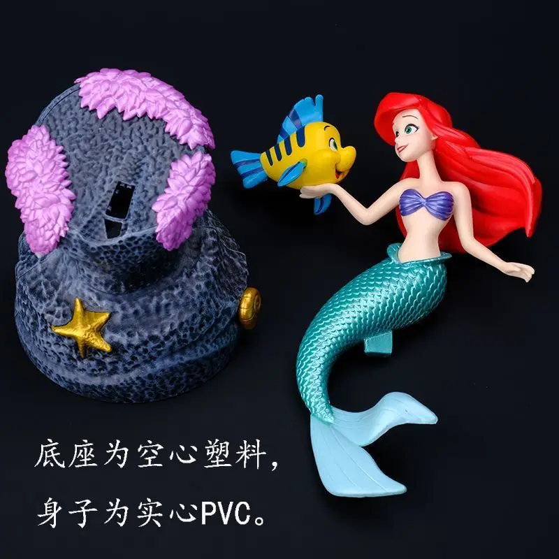 Disney Ariel Anime Figure Character Peripherals Little Mermaid Sitting Statue Fish Tank Model Dolls Ornaments Kids Special Gift