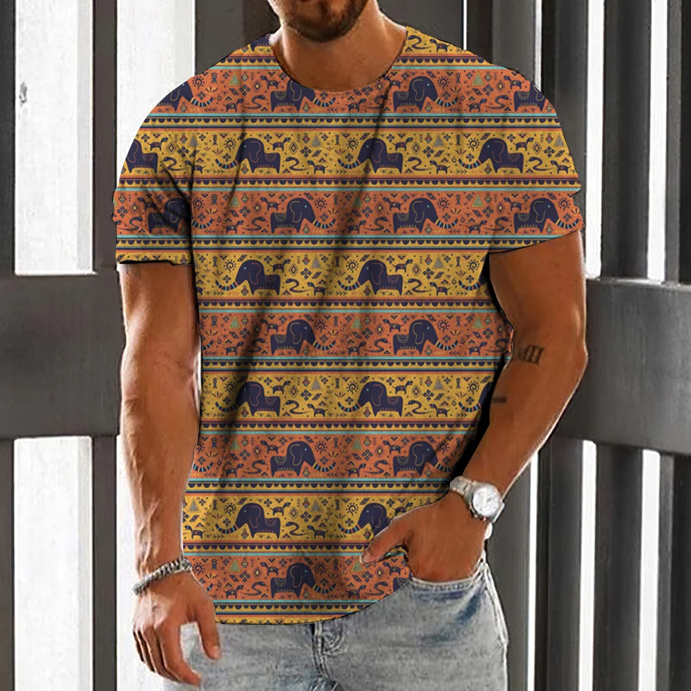 Vintage T-Shirt Men\'S Clothing Egyptian Pattern Print Harajuku Top Summer Short Sleeve T-Shirt Fashion Streetwear Oversized Tee