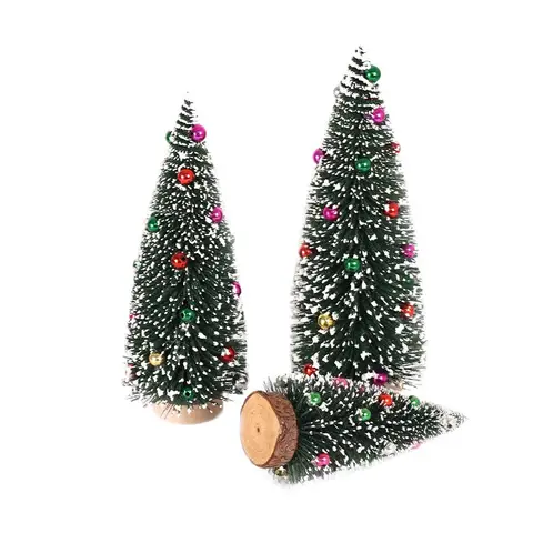 Mini Black Sisal Trees Bottle Brush Trees Snow Frosted Christmas Tree with Wood Base for Christmas Home Table Decor