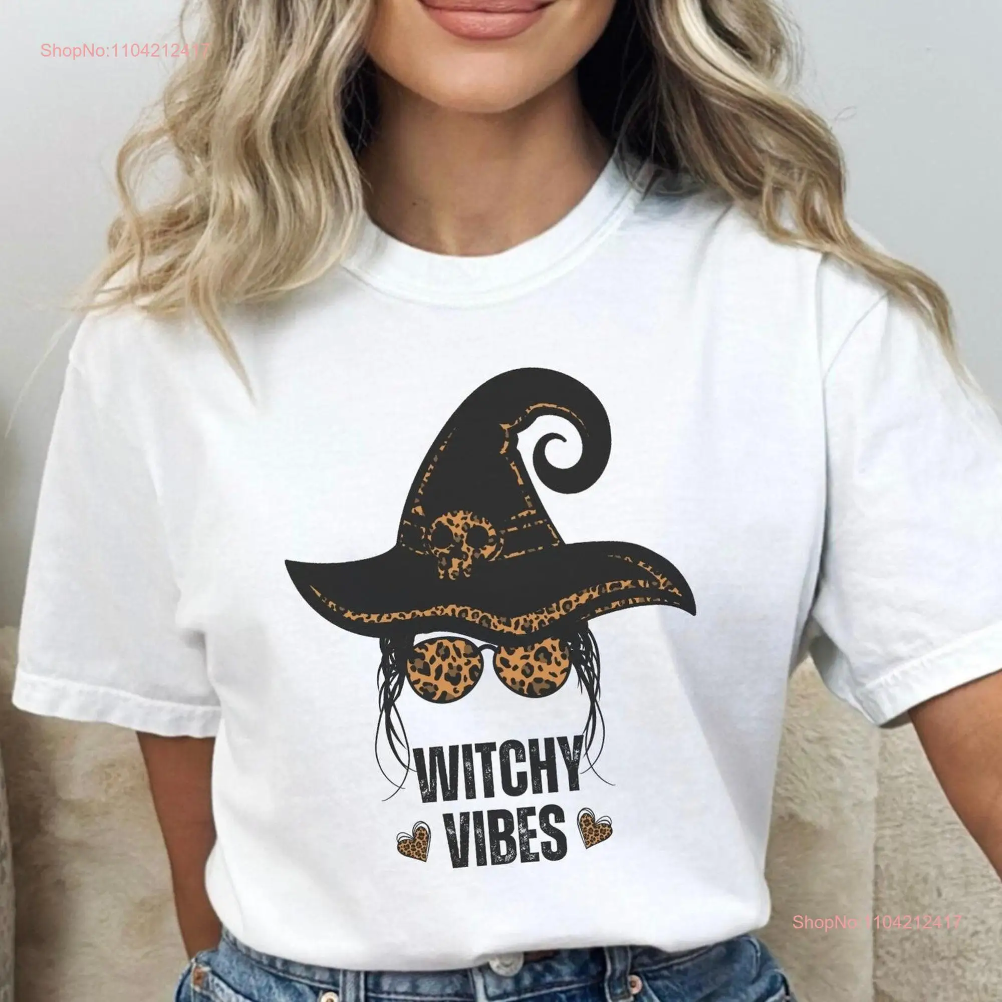 Witchy Vibes Halloween SweaT T Shirt Spooky Season Comfort Colors Comfy Oversized Fall Trick Or Treat Leopard Print